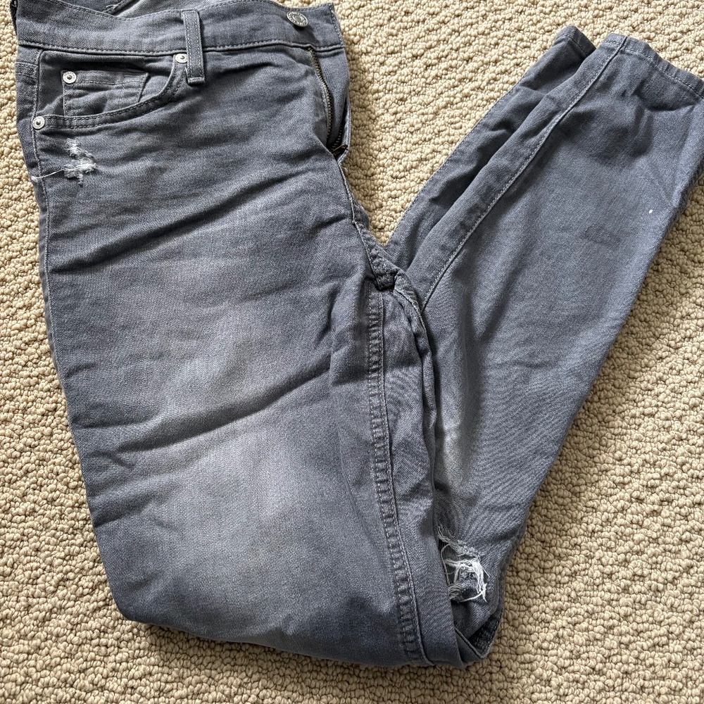 7 for all mankind grey distressed skinny jeans